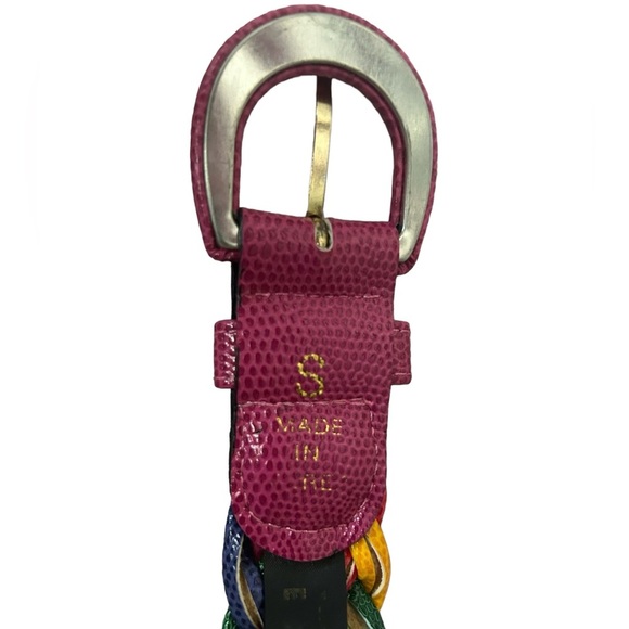 🌈1990s Vintage Express Rainbow Croc Embossed Leather Braided Belt - Picture 5 of 5